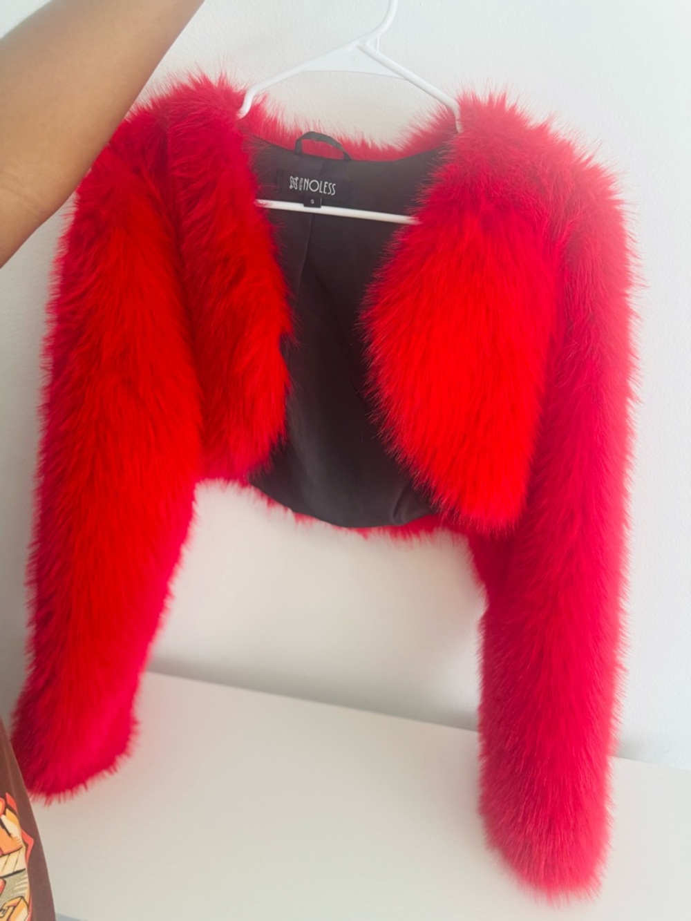 Bold Red Faux Fur Cropped Teddy Jacket by